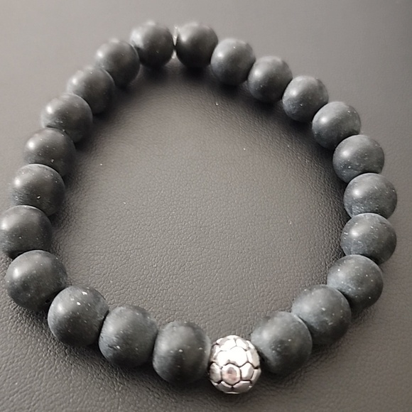 Fashion Jewelry Jewelry - Beaded Stone Black Bracelet Frosted  SOCCER BALL